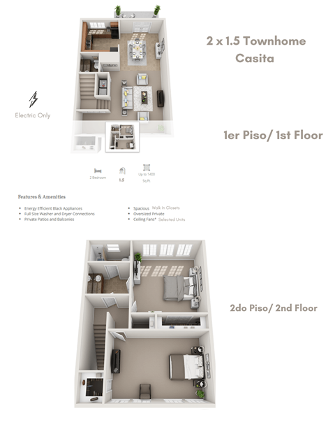 Floor plan for 2 beds, 1.5 baths, 1400 sqft